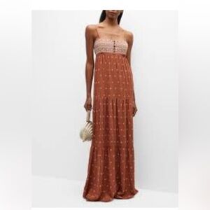 Spiritual Gangster Ditsy Print Brown Cream Embroidered Maxi Dress S
